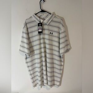 Under Armour Men’s 2XL NWT White Black Stripe Business Casual Polo Shirt